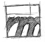 Handgezeichntes Scribble von altem Logo von Ron Müller Grafik- und Webdesign.